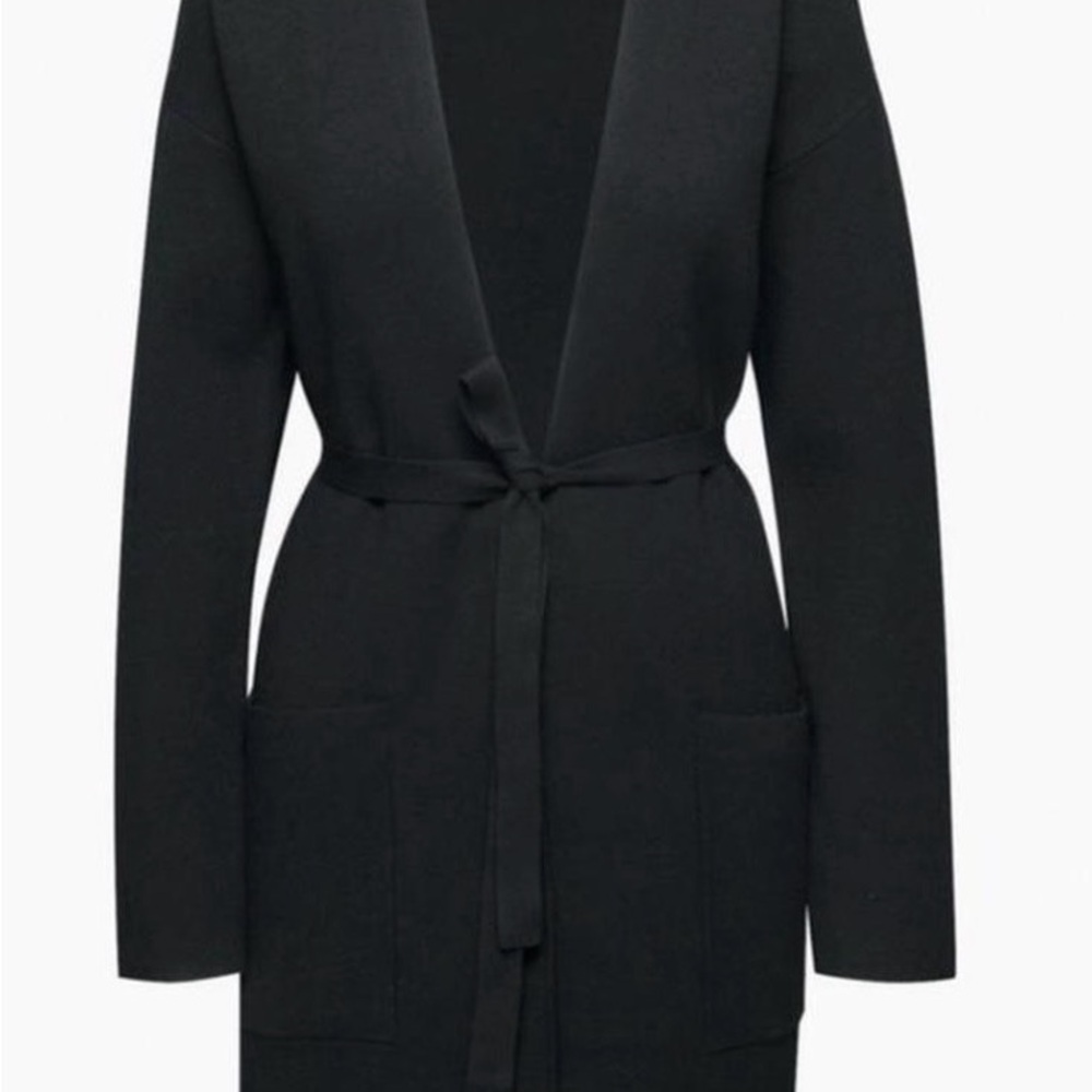 Aritzia Black Long Open-Front Belted Cardigan Sweater